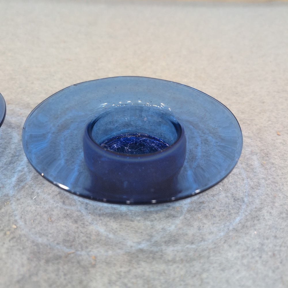 Vintage Cobalt Blue Glass Tea Light Votive Candle Holder Set of 2 Saucer Style - Picture 3 of 5